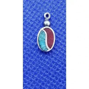 Vintage Southwest Ying And Yang Pendant Charm Turquoise & Coral Chip Necklace